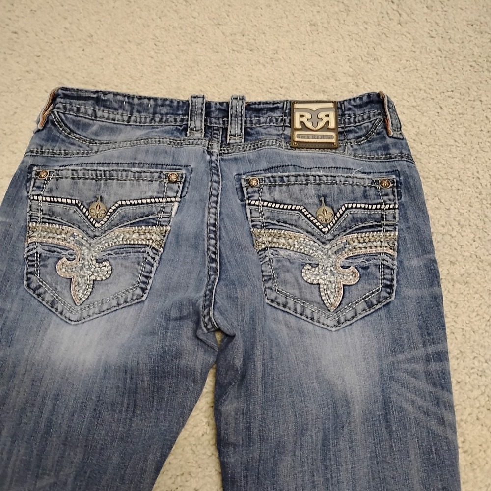 Rock Revival Jeans Mens 36x32 Blue Clooney Boot Distressed Embellished Western